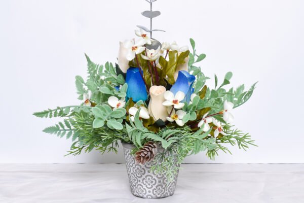 Small Silver and Blue Christmas Arrangement - Image 5