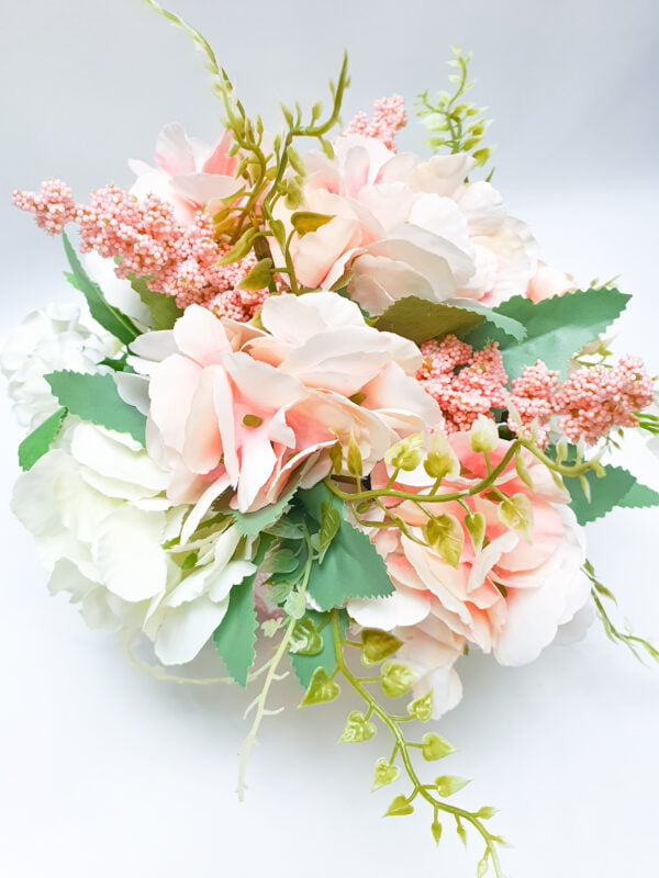 Table Arrangement. Hydrangeas. Artificial Flowers. Ceramic Pot.