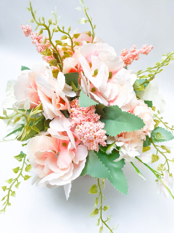 Table Arrangement. Hydrangeas. Artificial Flowers. Ceramic Pot.